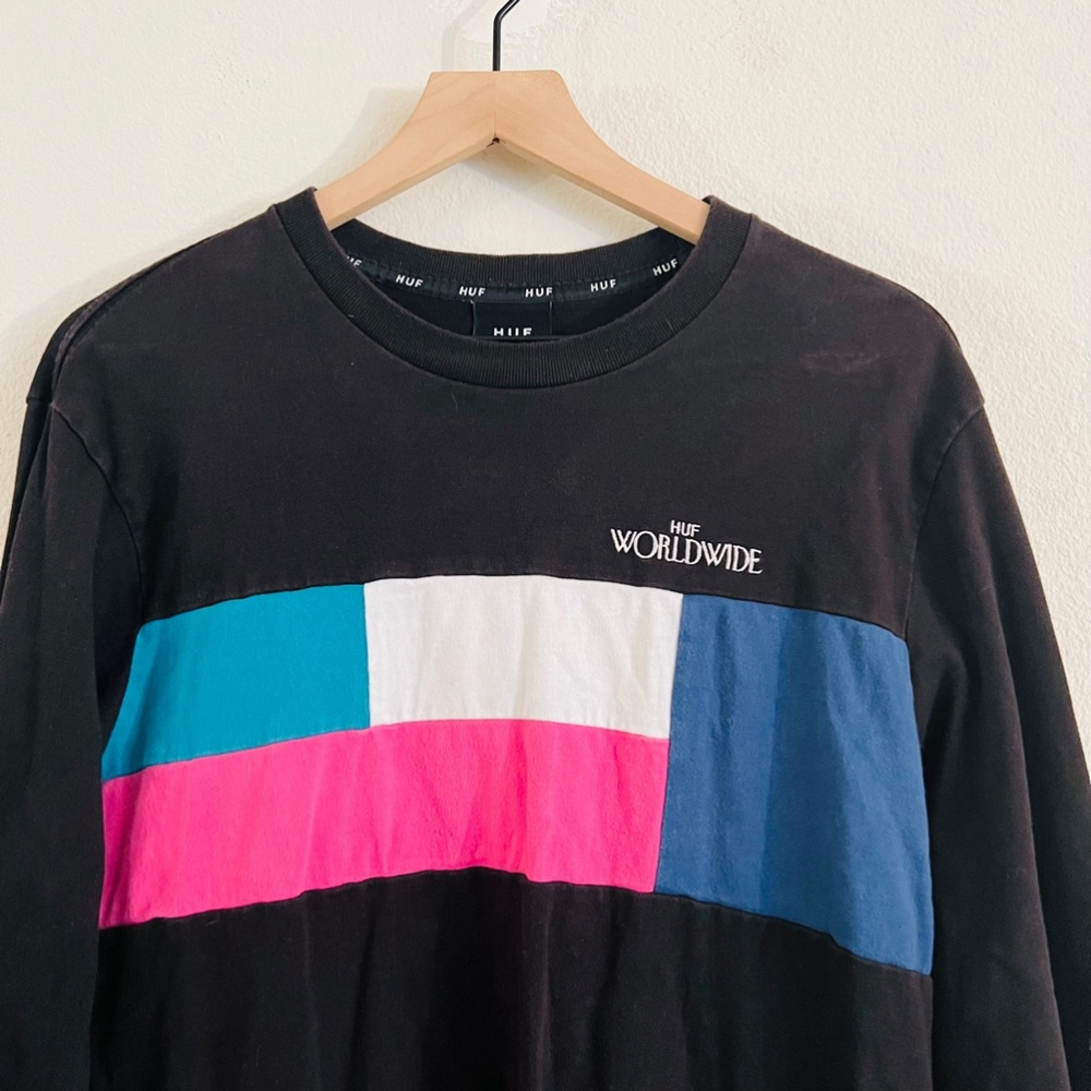 HUF Men's Black/Pink/Blue Long Sleeve Sweater Size Large - Picture 4 of 6